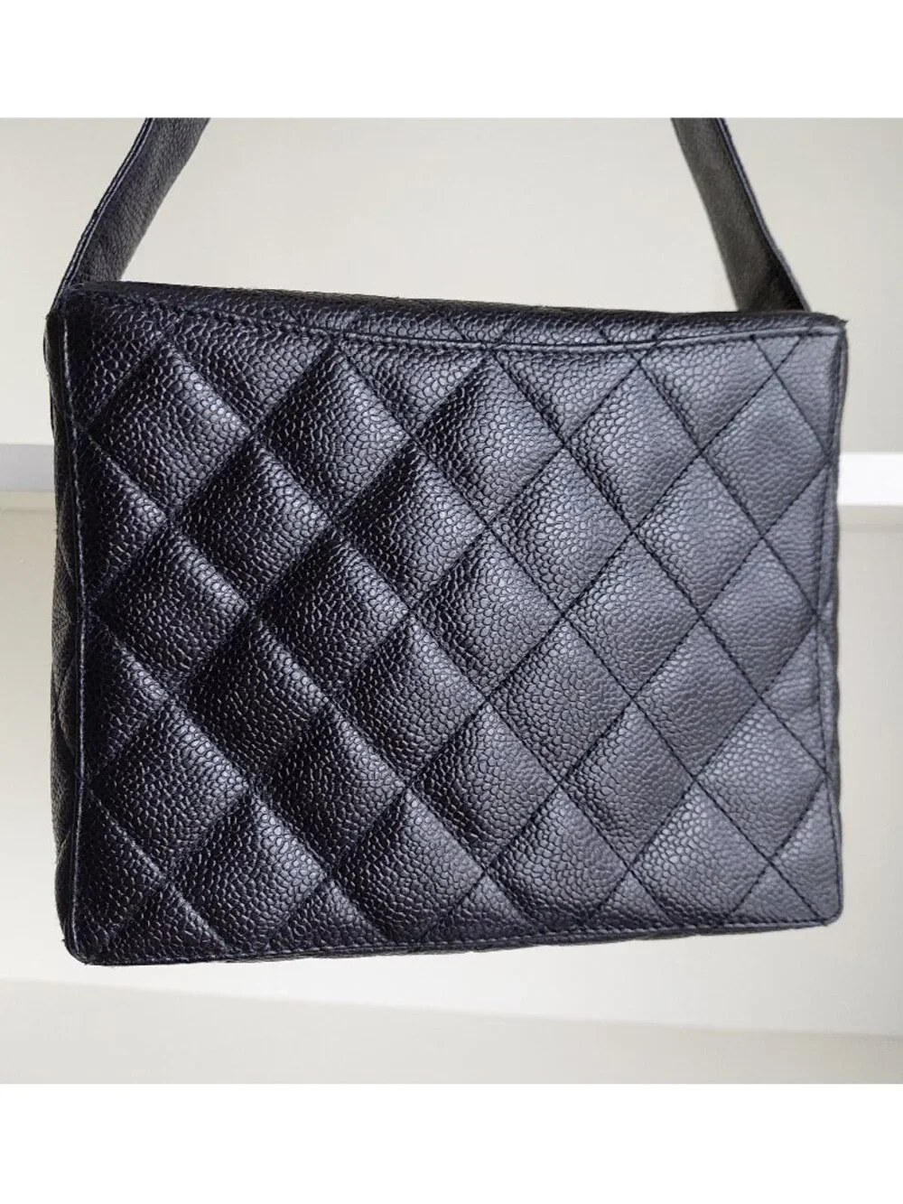 CHANEL Black Caviar Leather Square Box Flap Bag